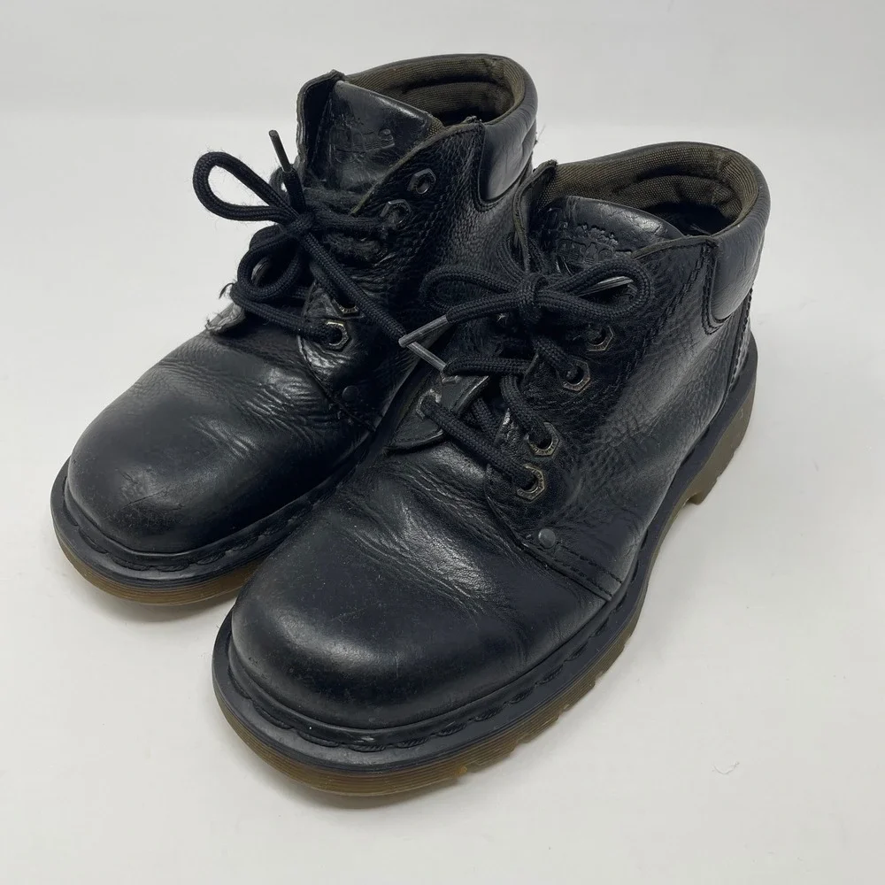 VTG Y2K Dr. Martens England Black Pebbled Leather Lace Up Ankle Boots Moto Punk